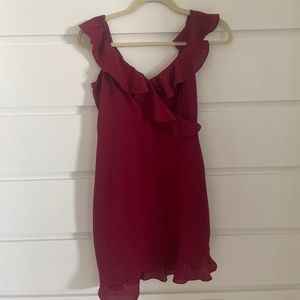 LULU'S Burgundry/Red/Wine Ruffle Criss Cross Mini Dress- SIZE SMALL